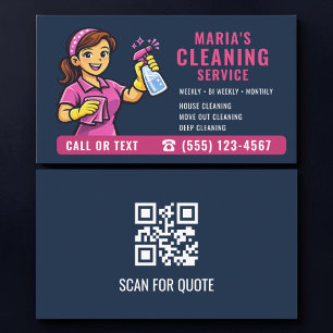 Code QR Carte de Visite Femme de Ménage Rose Bleu 