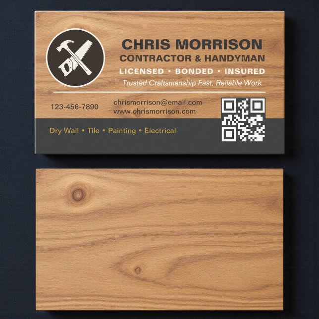 Code QR Carte de Visite Menuisier Outils Logo (Créateur téléchargé)