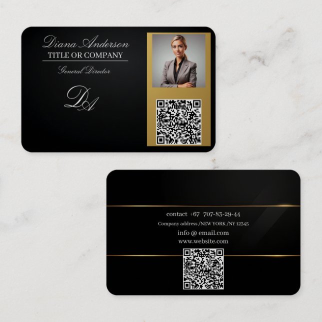 code qr carte de visite, modifiable, or noir, foto (Devant / Derrière)