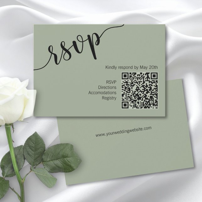 Code QR de couleur vert sauge avec réponse RSVP à  (Créateur téléchargé)