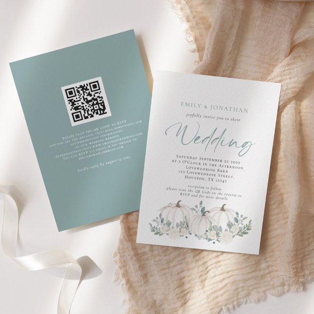 Code QR de mariage Invitation citrouilles blanches (Créateur téléchargé)
