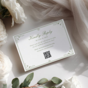 Code QR de réponse de mariage à cadre vintage vert
