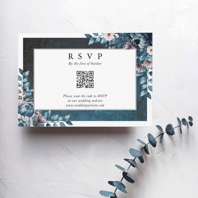 Code QR de réponse de mariage élégant Blue Marble (Créateur téléchargé)