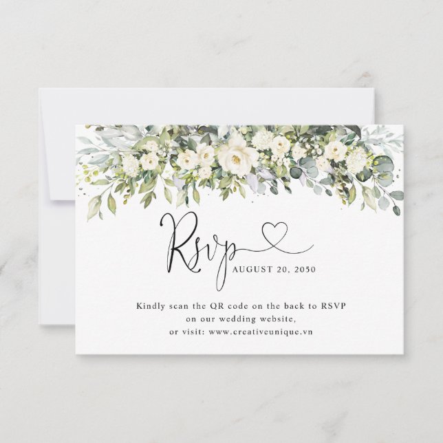 Code QR de réponse de mariage floral blanc  (Devant)