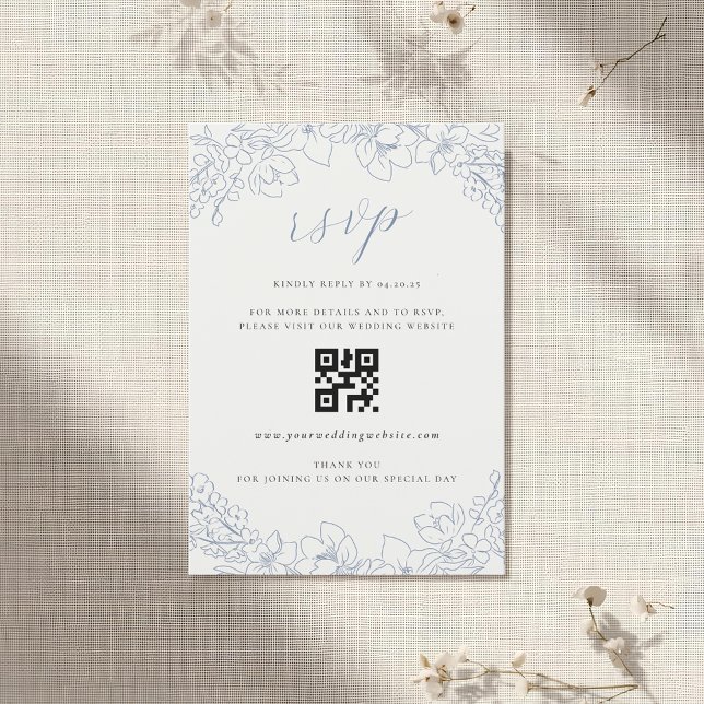 Code QR de réponse de mariage floral bleu délicat (Créateur téléchargé)