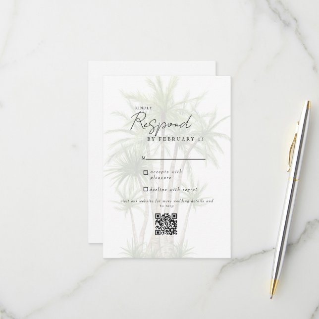 Code QR de réponse de mariage tropical moderne bla (Devant/Arrière en situation)