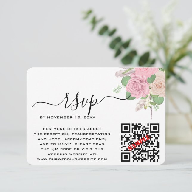 Code QR de réponse personnalisé pour mariage bohèm (Debout devant)