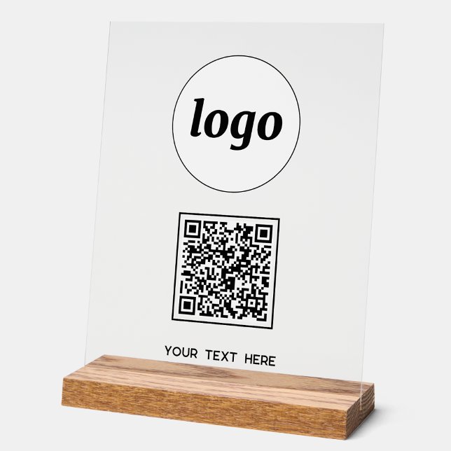 Code QR de texte de logo simple Entreprise (Simple logo with QR code custom text business branding promotional clear acrylic sign)