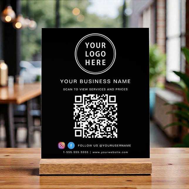 Code QR du logo de l'entreprise Noir (Business QR Code and Logo Black Acrylic Sign)