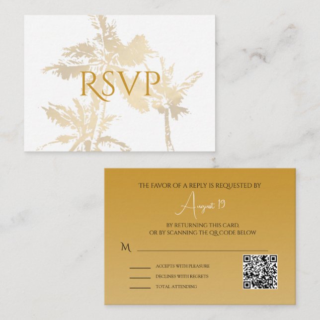 Code QR élégant Palmiers Or Pas de menu (Devant / Derrière)