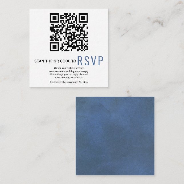 Code QR en ligne RSVP mariage bleu carte de boîtie (Devant / Derrière)