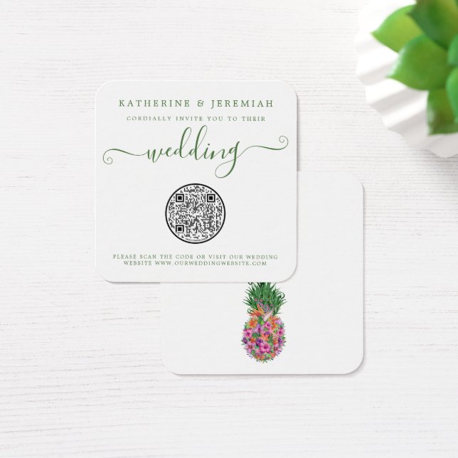 Code QR Faire-part de mariage d'ananas floral (Bureau)