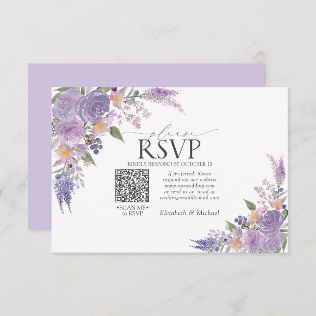 Code QR floral mariage lilas lavande mauve RSVP (Devant / Derrière)