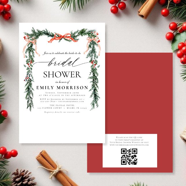 Code QR Invitation Mariage de Noël Ruban de Pin (Créateur téléchargé)