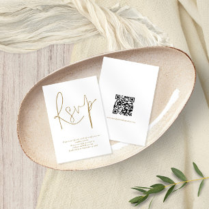 Code QR minimaliste Gold Script Wedding Carte RSVP