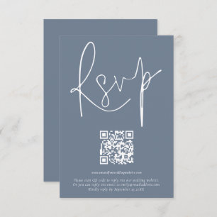 Code QR moderne Script Mariage Dusty Blue carte RS