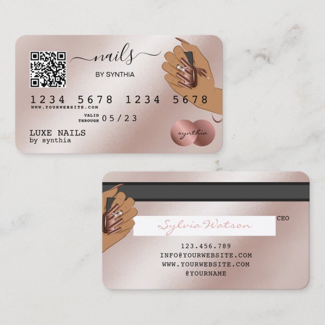 Code QR Nails Technicien Carte de crédit Rose Gold (Devant / Derrière)