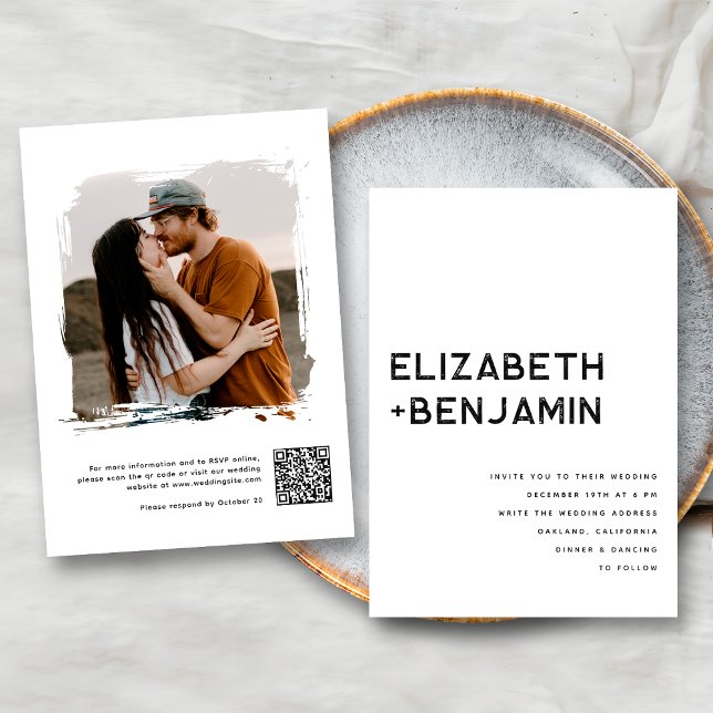 Code QR noir blanc Faire-part de mariage avec RSVP (Créateur téléchargé)