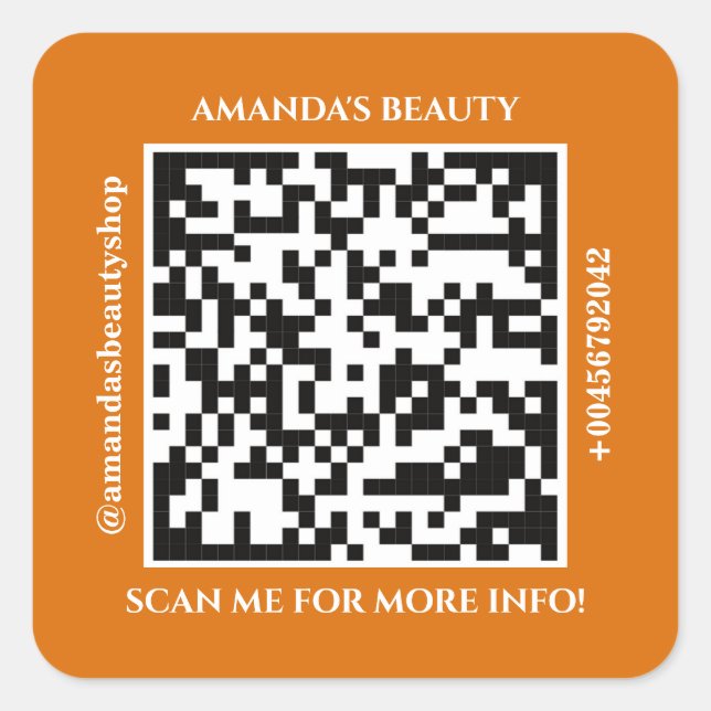 Code QR Nom promotionnel Web Orange Carré Sticker (Devant)