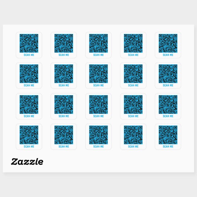 Code QR personnalisable SCAN ME bleu Carré Sticker (Feuille)