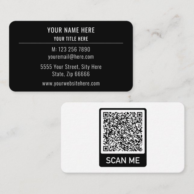 Code QR personnalisé Carte de visite noir et blanc (Devant / Derrière)