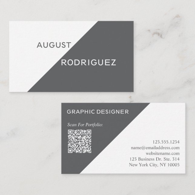 Code QR personnalisé géométrique gris Carte de vis (Devant / Derrière)