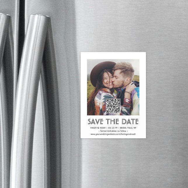 Code QR & Photo Chic Mariage Simple Carte "Save th (Créateur téléchargé)