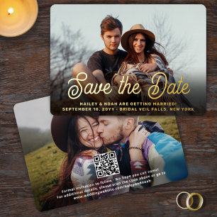 Code QR Rétro Script 2 Photo Mariage Faire-Part de