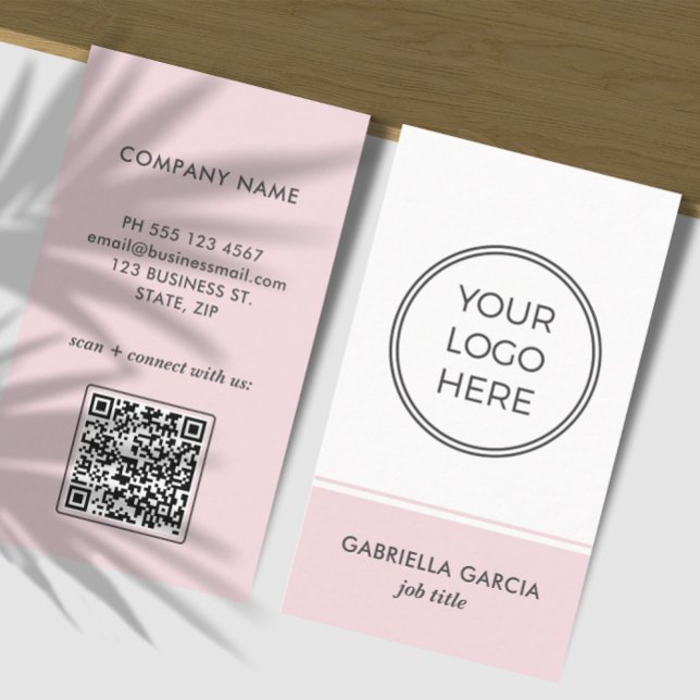 Code QR rose Carte de visite simple Logo (Front and back of the business card are shown in standard size. Choose size, corner + paper style.)