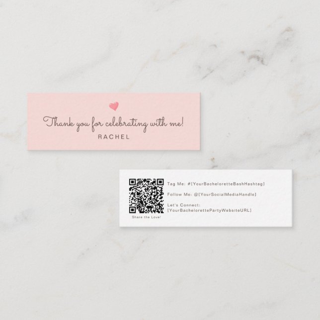 code qr rose médias sociaux carte bachelorette (Devant / Derrière)