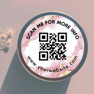 Code QR rose vierge et Sticker rond de texte perso