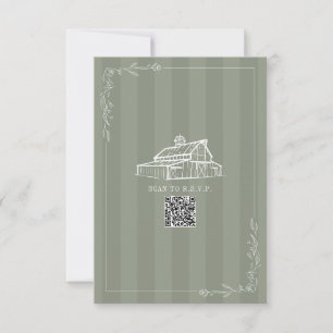 Code QR RSVP Mariage Rayure Vert Sauge Grange Rust