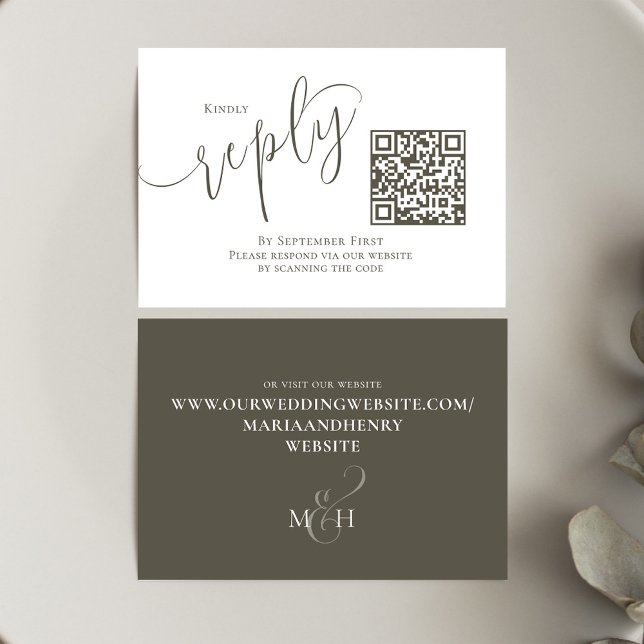Code RSVP QR de mariage élégant Script simple (Wedding RSVP response card with scannable QR Code. )