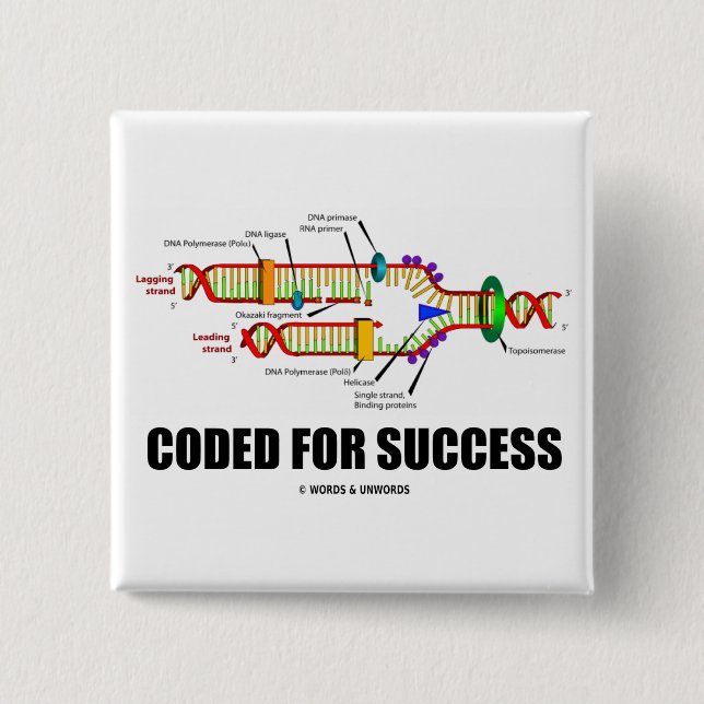 Coded For Success (DNA Replication) 2 Inch Square Button (Front)