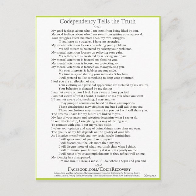 Codependency Tells the Truth Postcard (Front)