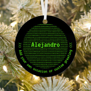 Coder Binary Theme Black & Green Teen Boy or Man's Metal Ornament