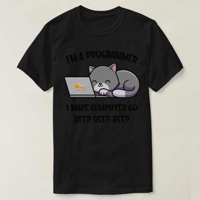 Coder Cat Programmer Funny Computer Scientist  T-Shirt (Design Front)