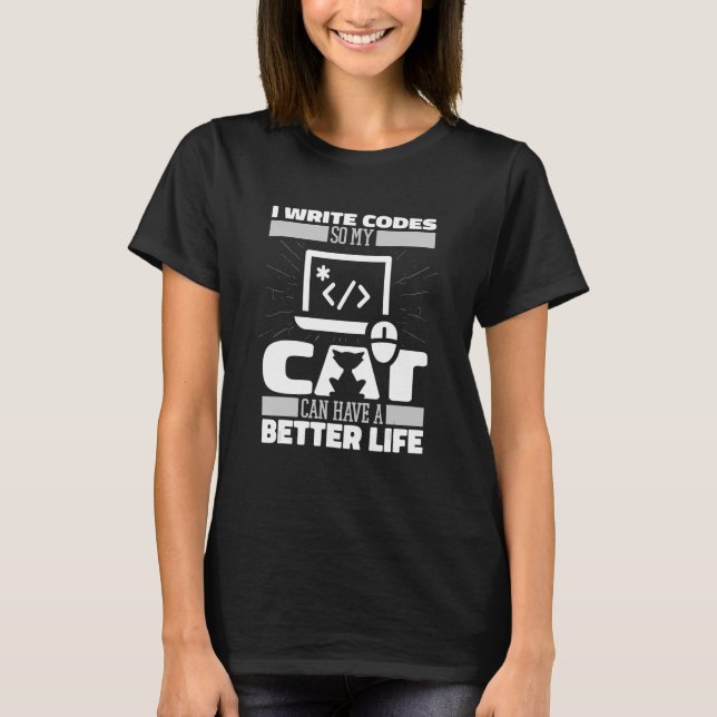 Coder Cat Software Engineer Developer Coding   Pro T-Shirt (Front)