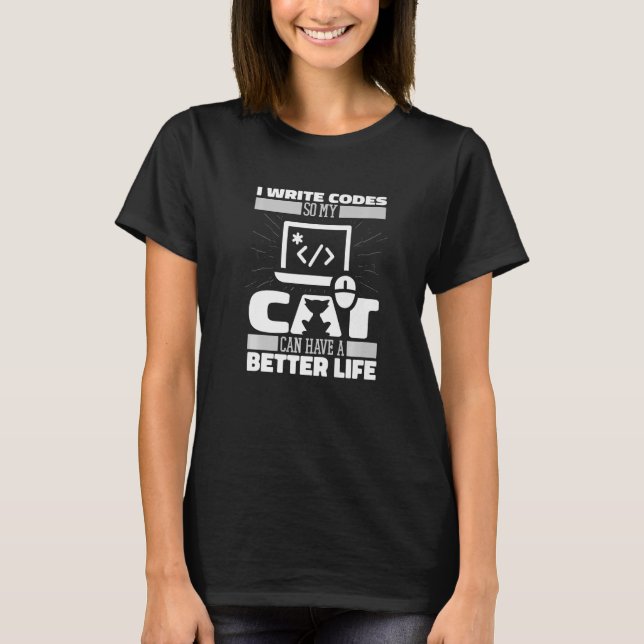 Coder Cat Software Engineer Developer Coding  Prog T-Shirt (Front)