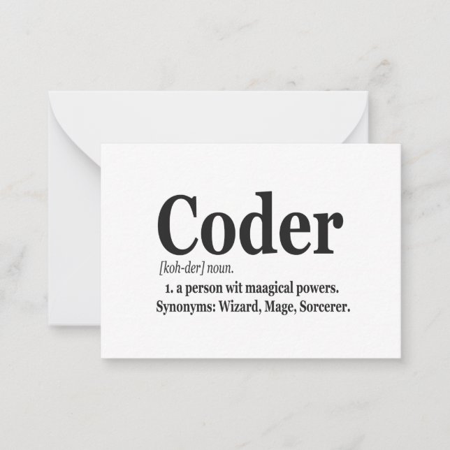 Coder Definition Funny Cute Computer Nerd Gift Card (Front)