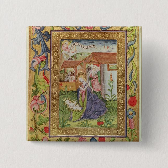 Codex Ser Nov 2599 f. 39v The Birth of Christ 2 Inch Square Button (Front)