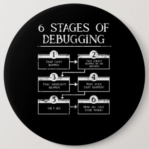 Coding 6 Stages Of Debugging Computer Programming 6 Inch Round Button