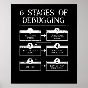 Coding 6 Stages Of Debugging Computer Programming Poster