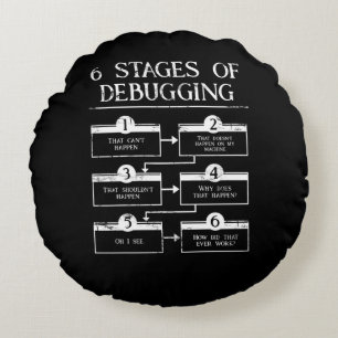 Coding 6 Stages Of Debugging Computer Programming Round Pillow