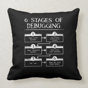 Coding 6 Stages Of Debugging Computer Programming Throw Pillow
