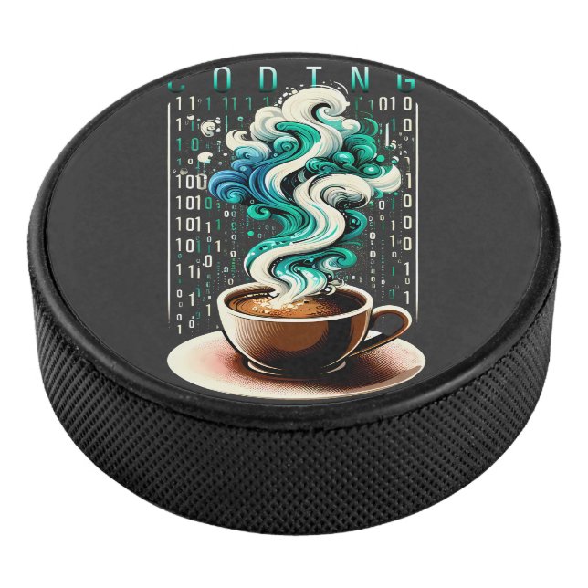 Coding & Coffee: Tech Enthusiast's Dream Art Hockey Puck (3/4)