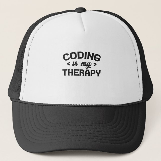Coding is my Therapy Funny Programmer Life Gift Trucker Hat (Front)