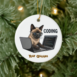 Coding Siamese Cat Cartoon Ceramic Ornament