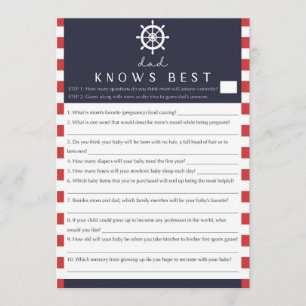 Coed Baby Shower Dad Knows Best Game Nautical Invitation