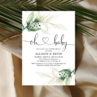 Coed baby shower invitation, Modern gold greenery